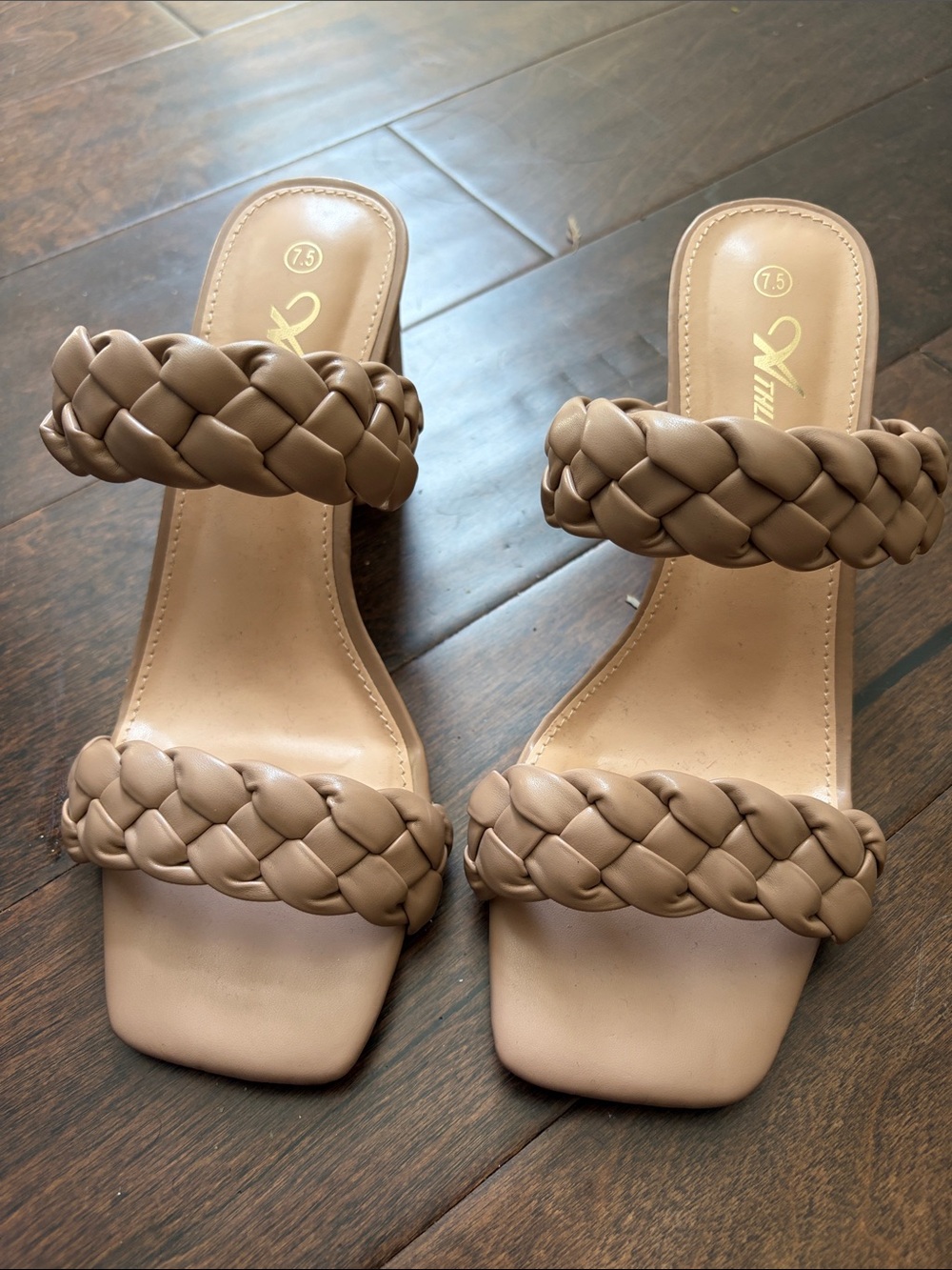 Braided Double-Strap Slide Sandal in Taupe